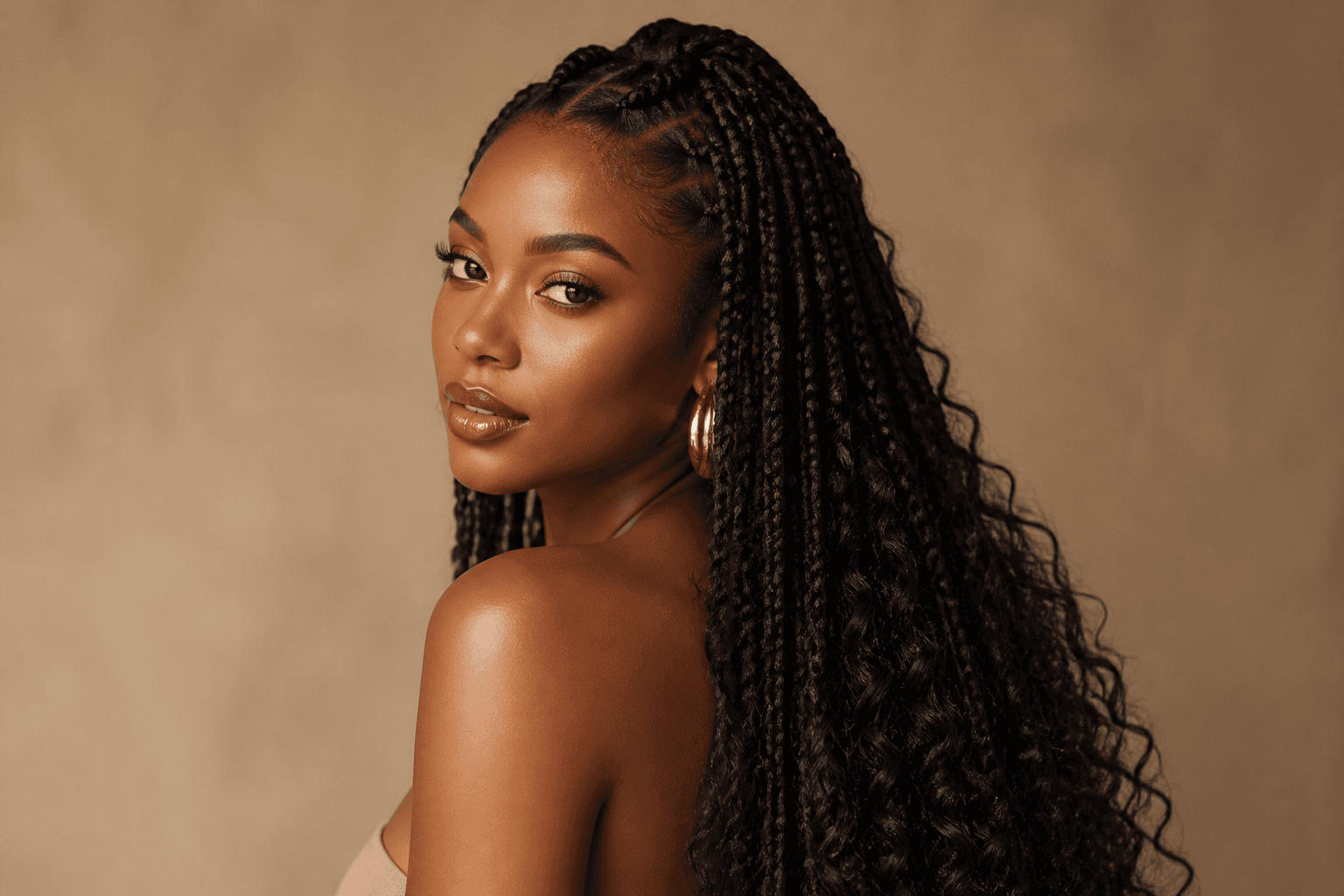 Boho braids studio portrait