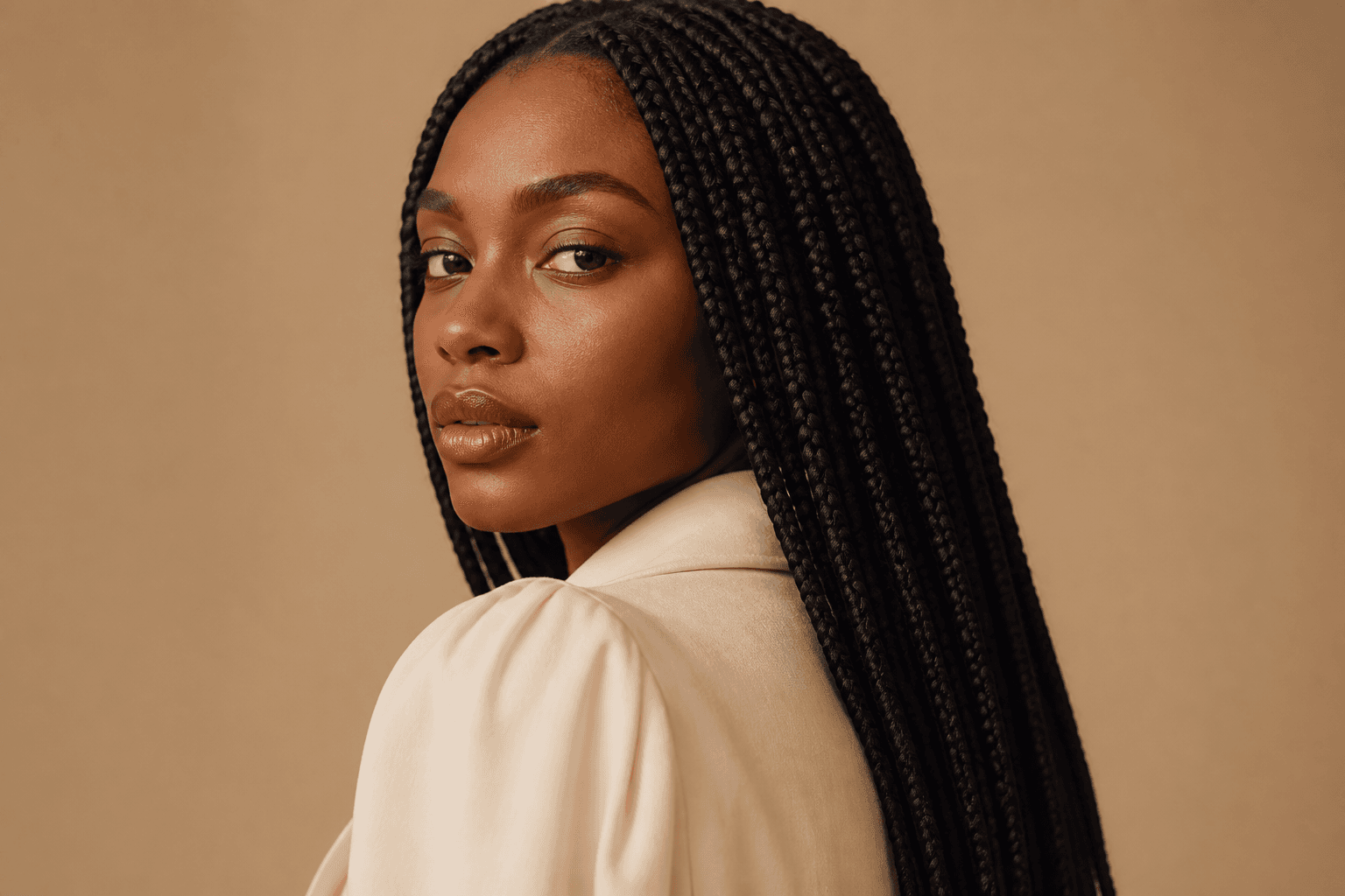 Box braids over-shoulder portrait