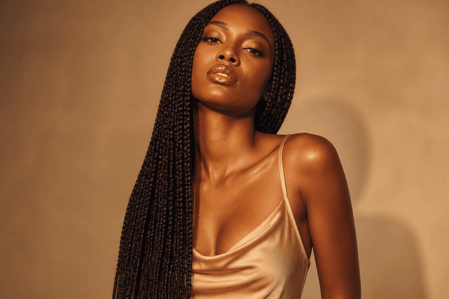 Long box braids over the shoulder