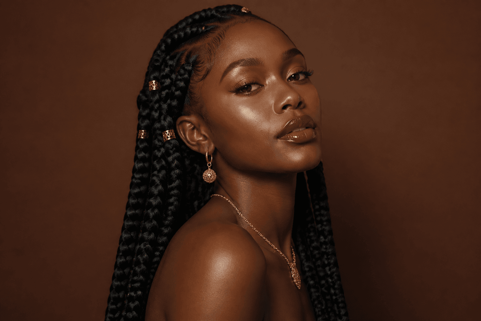 Thick goddess braids portrait