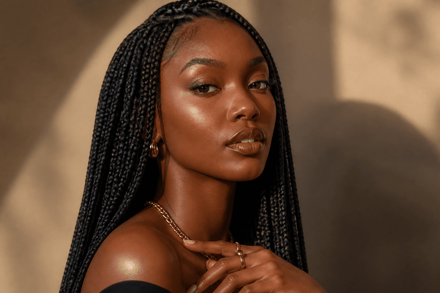 Knotless braids three-quarter portrait